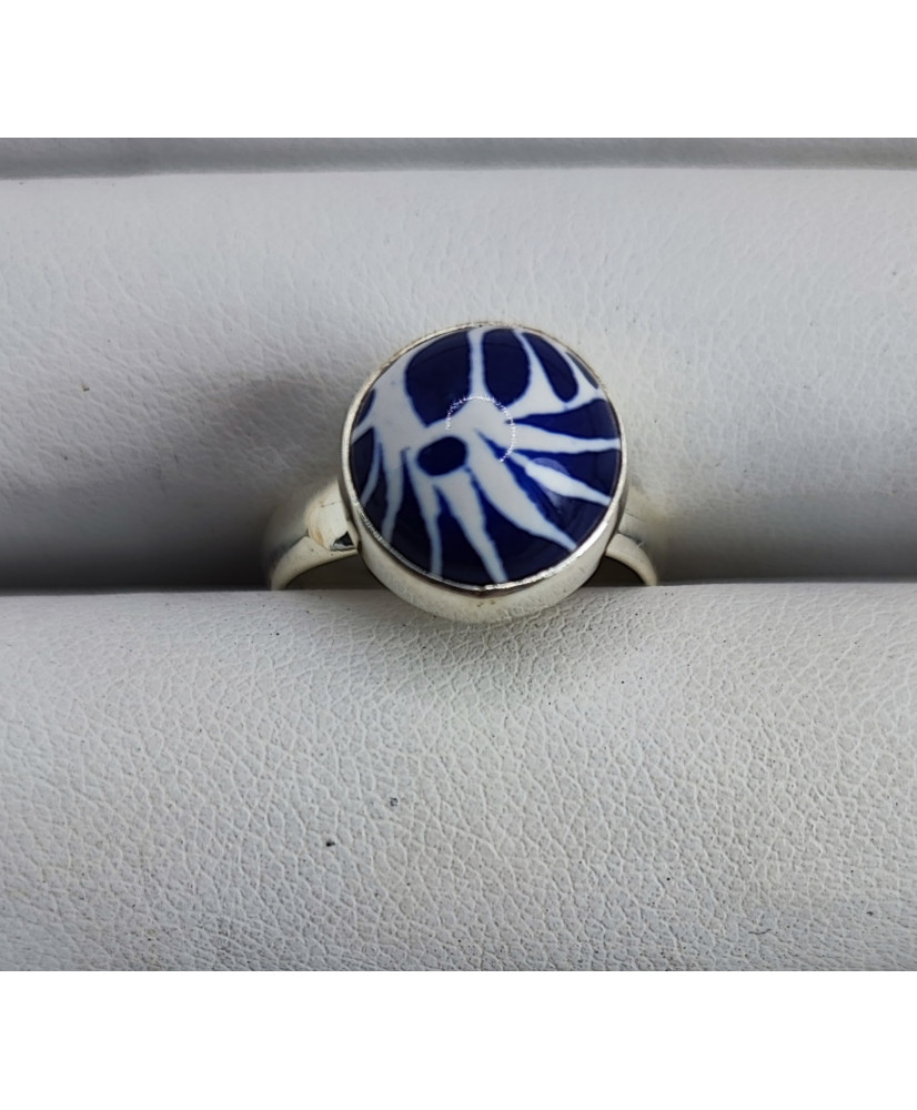 Anillo biselado de talavera con plata Anillo biselado de talavera con plata