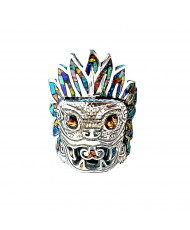 Anillo Ajustable Unisex Serpiente Emplumada Multicolor
