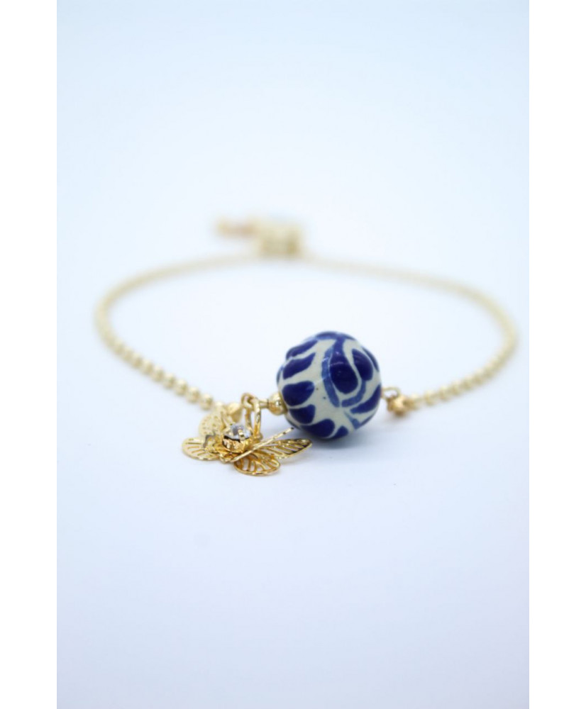 Pulsera de talavera con aplicaciones en oro Pulsera de talavera con aplicaciones en oro