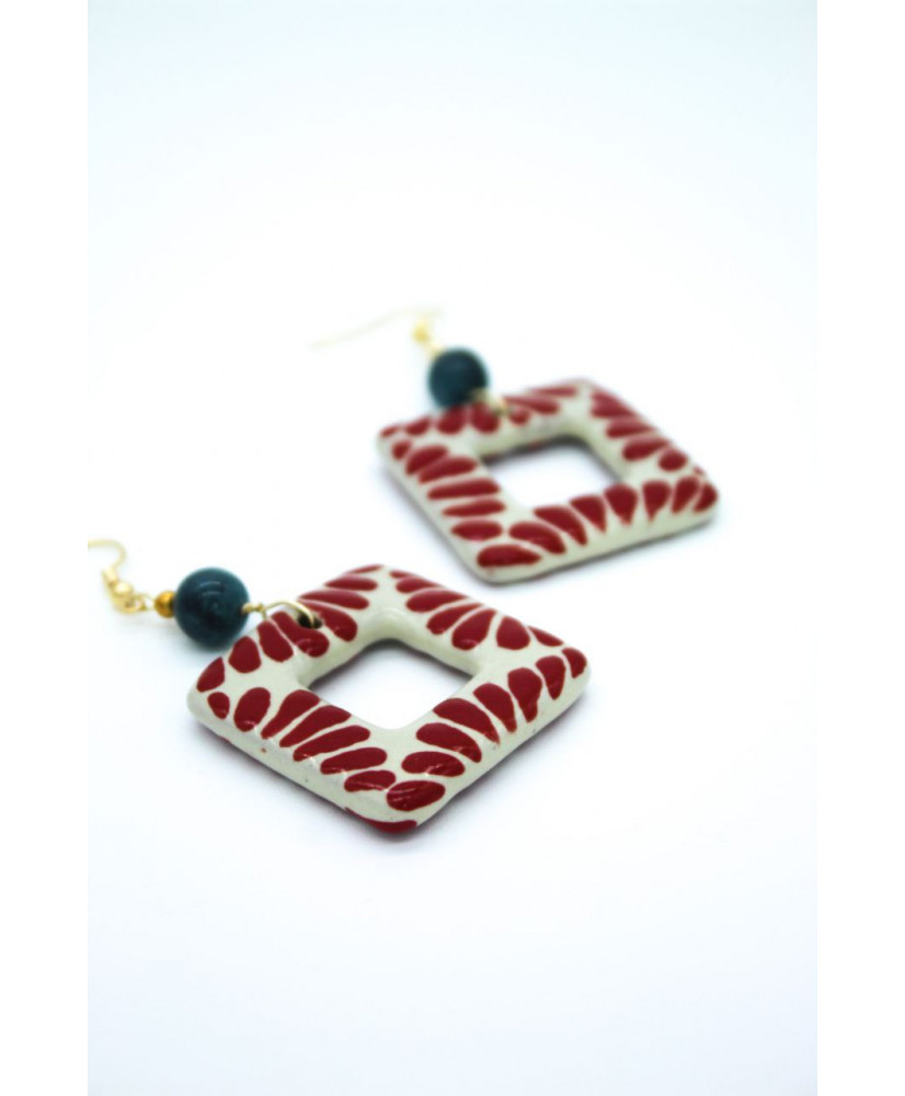 Aretes talavera rojos de cuadro Aretes talavera rojos de cuadro